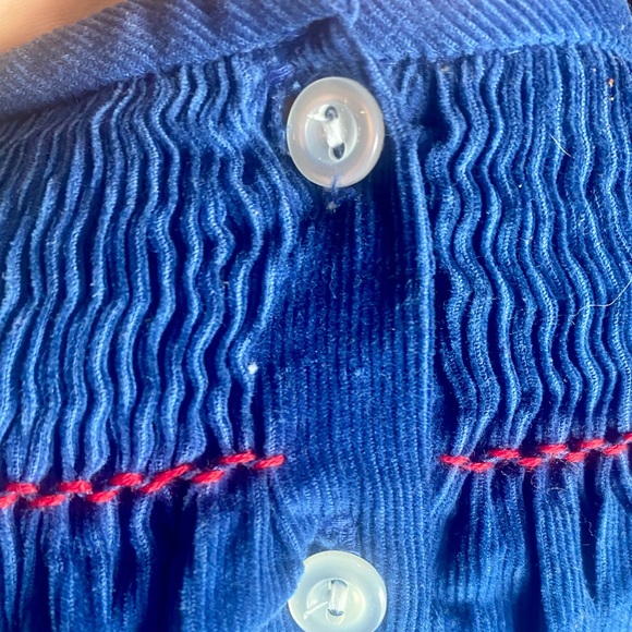 Blue Soft Corduroy Christmas Holly Penguin Santa Smock Dress 9 Month - Picture 10 of 11